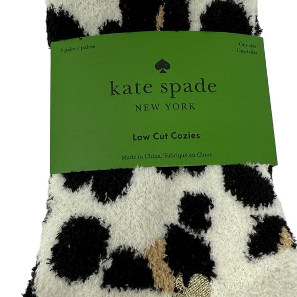 NWT Kate Spade Cozy Low-Cut Socks 3-Pack Leopard Print Cream Neutral Giftable - Picture 4 of 8